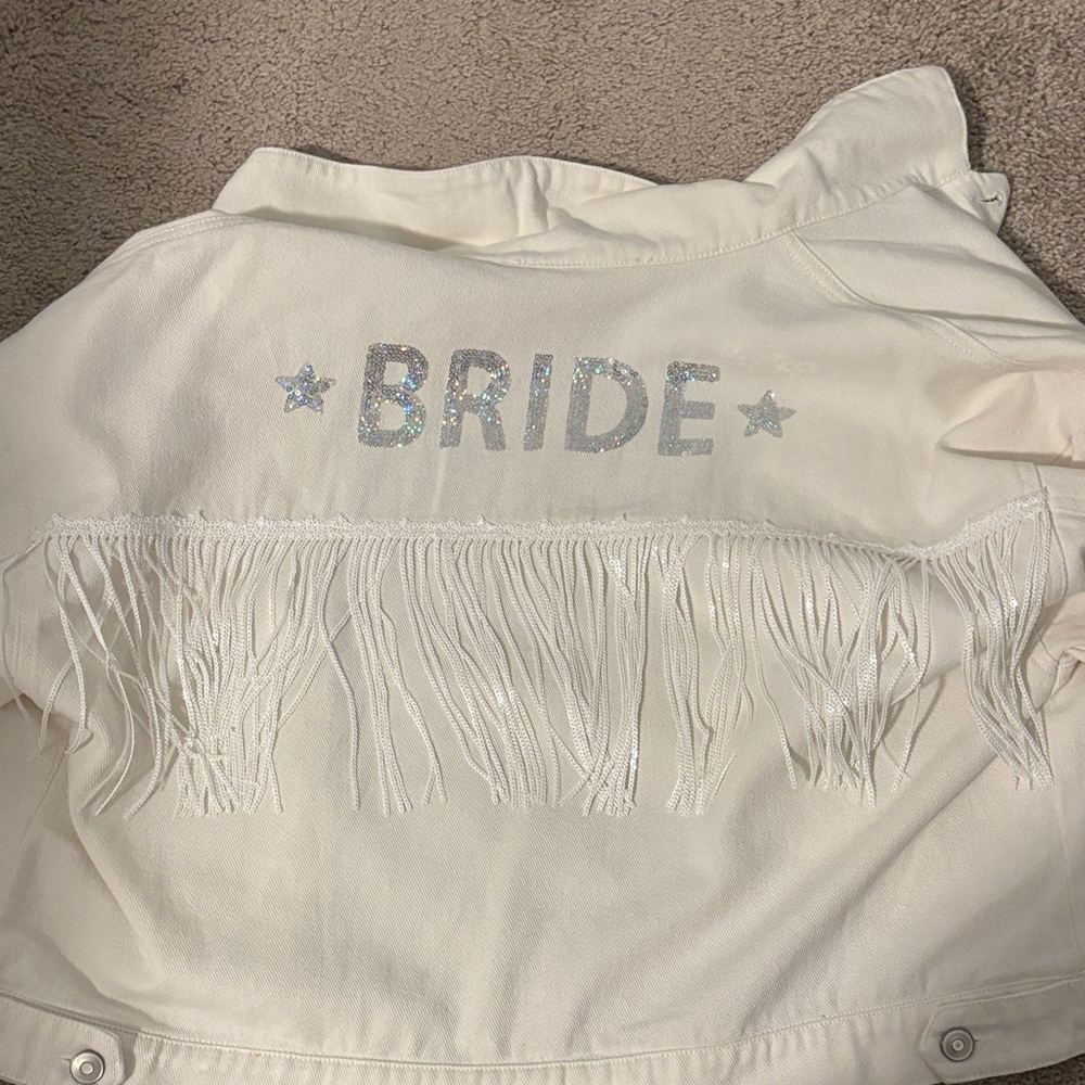 Altar'd State White Bride Jean Jacket with Fringe